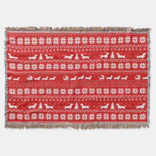Dachshund Dogs Fun Christmas Holiday Pattern Red Throw Blanket
