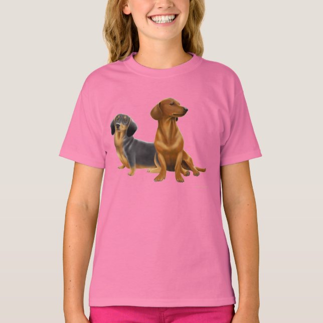 Dachshund Dogs Girls Baby Doll T-Shirt (Front)
