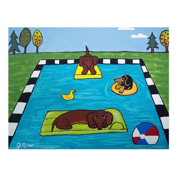 Dachshund Dogs Have a Pool Party Postcard