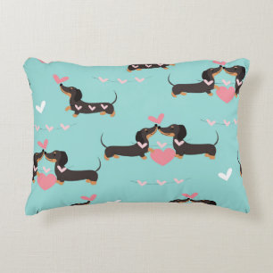 Dachshund dogs in love and hearts seamless pattern accent pillow