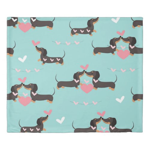 Dachshund dogs in love and hearts seamless pattern duvet cover