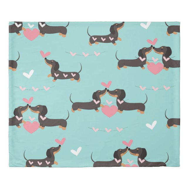 Dachshund dogs in love and hearts seamless pattern duvet cover (Front)