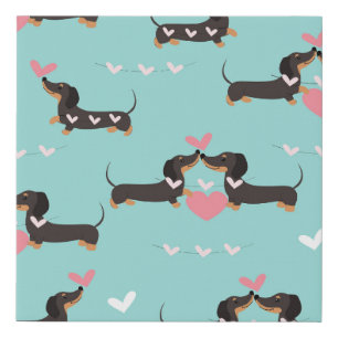 Dachshund dogs in love and hearts seamless pattern faux canvas print