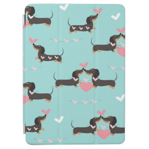 Dachshund dogs in love and hearts seamless pattern iPad air cover
