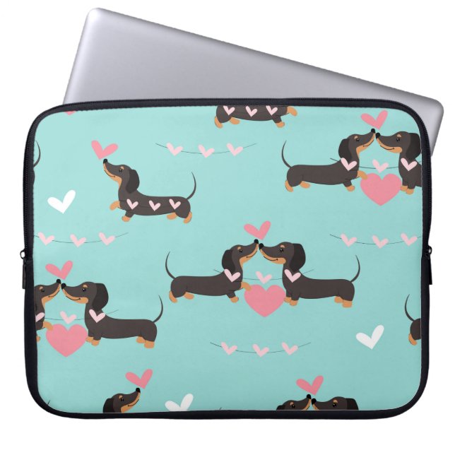 Dachshund dogs in love and hearts seamless pattern laptop sleeve (Front)