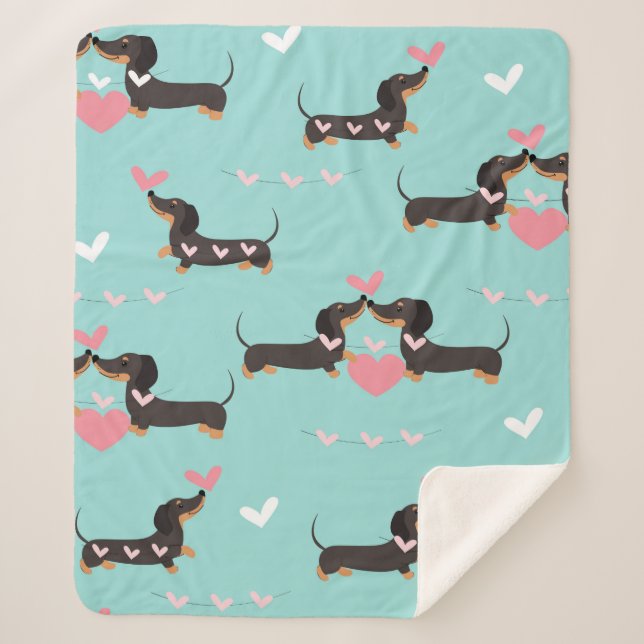 Dachshund dogs in love and hearts seamless pattern sherpa blanket (Front)