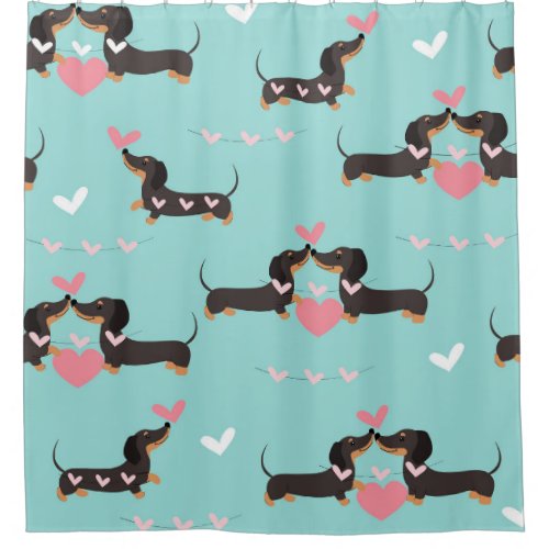 Dachshund dogs in love and hearts seamless pattern shower curtain