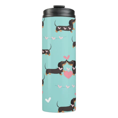 Dachshund dogs in love and hearts seamless pattern thermal tumbler