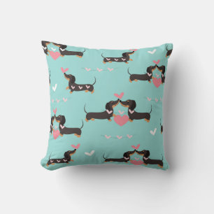 Dachshund dogs in love and hearts seamless pattern throw pillow