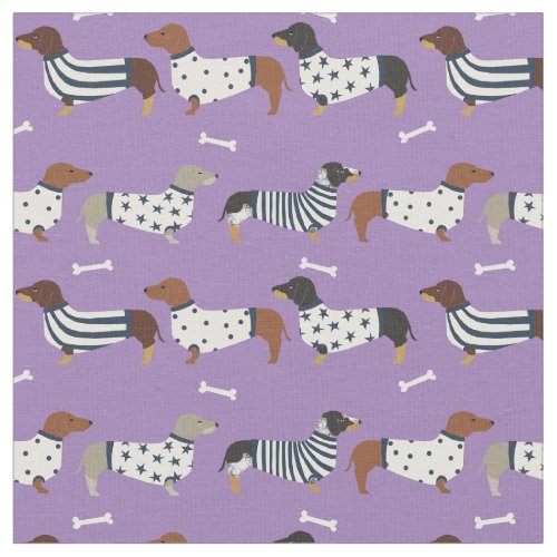 Dachshund dogs in sweaters purple fabric