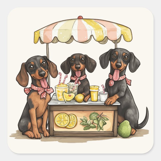 Dachshund Dogs Lemonade Stand Square Sticker (Front)