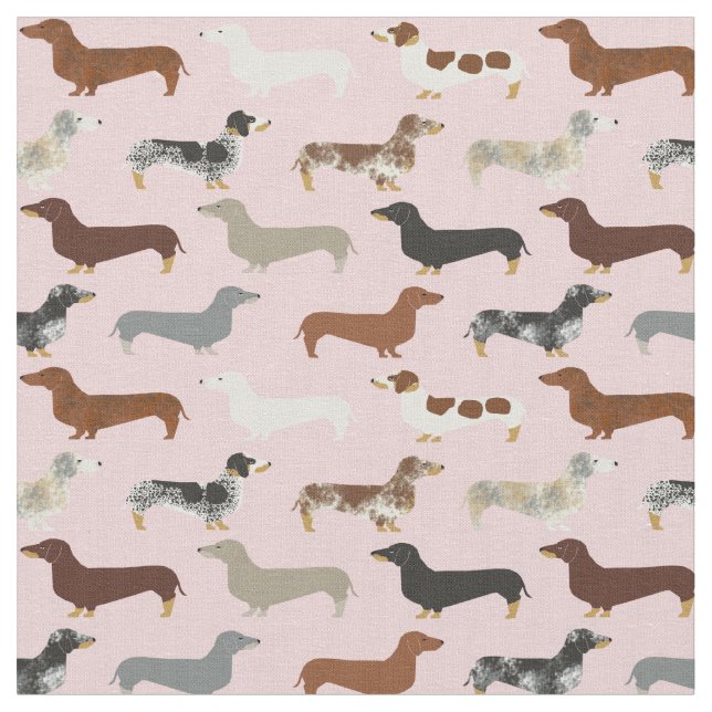 Dachshund dogs pastel pink fabric (Close Up)
