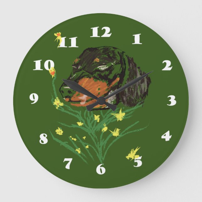 Dachshund Dogs Pattern Large Clock (Front)