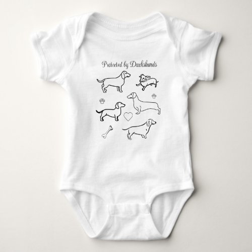 Dachshund Dogs Pets Doodle Funny Black and White Baby Bodysuit