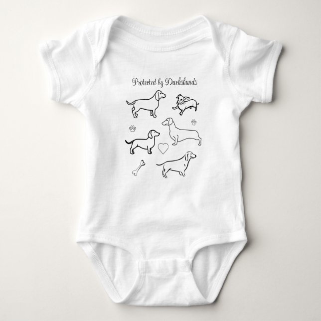 Dachshund Dogs Pets Doodle Funny Black and White Baby Bodysuit (Front)