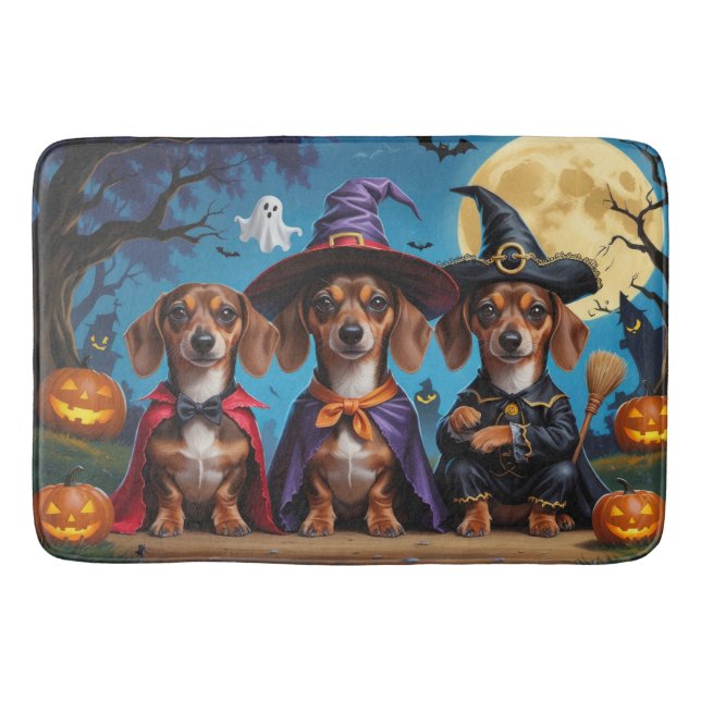 Dachshund Dogs Pumpkin Halloween Funny Bath Mat (Front)