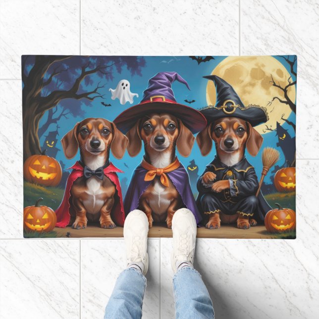 Dachshund Dogs Pumpkin Halloween Funny Doormat (Indoor)