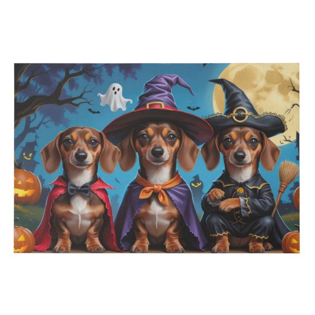 Dachshund Dogs Pumpkin Halloween Funny Faux Canvas Print (Front)