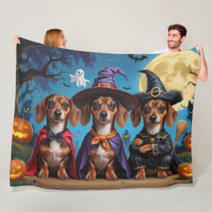 Dachshund Dogs Pumpkin Halloween Funny Fleece Blanket