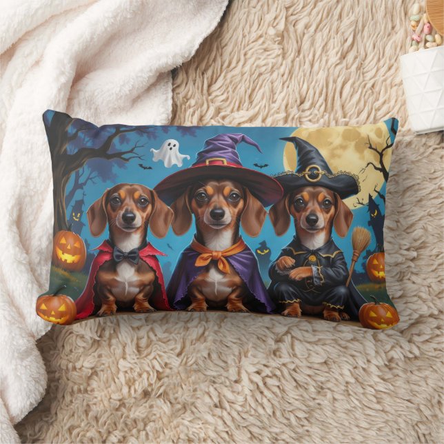 Dachshund Dogs Pumpkin Halloween Funny Lumbar Pillow (Blanket)