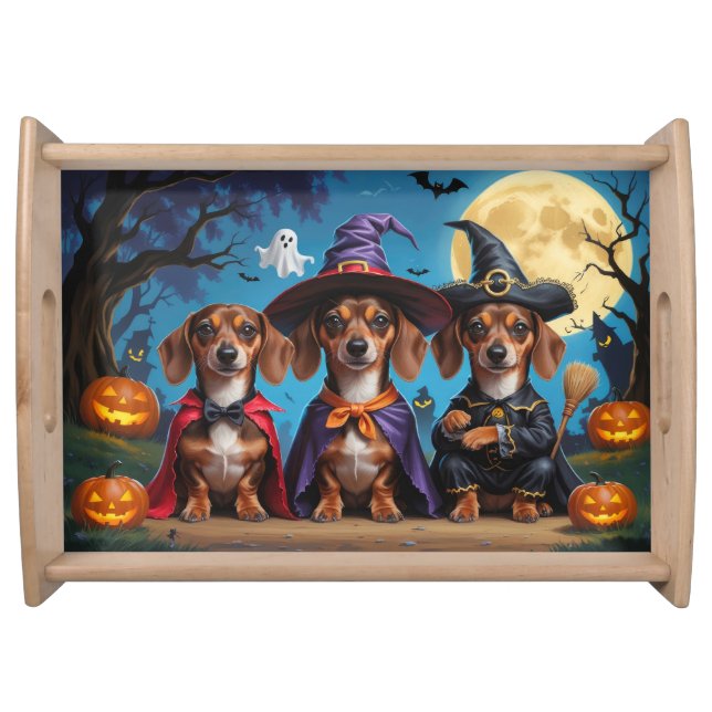 Dachshund Dogs Pumpkin Halloween Funny Serving Tray (Front)