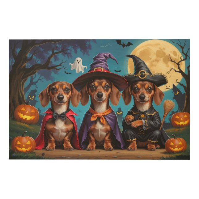 Dachshund Dogs Pumpkin Halloween Funny Wood Wall Art (Front)