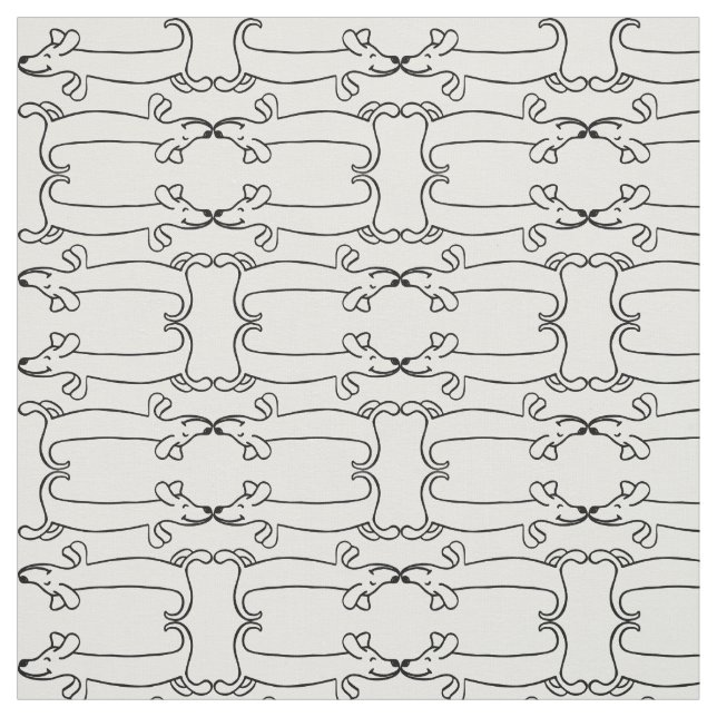 dachshund dogs puppy pattern black and white fabric (Swatch)