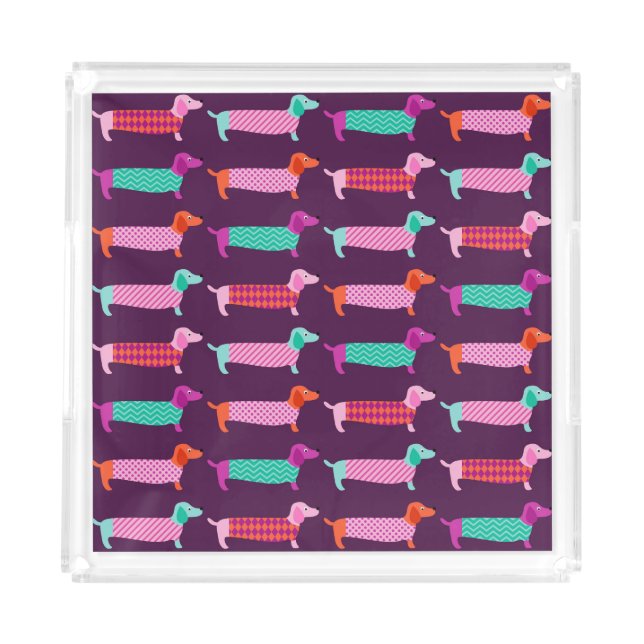 Dachshund Dogs: Seamless Cute Pattern. Acrylic Tray (Front)