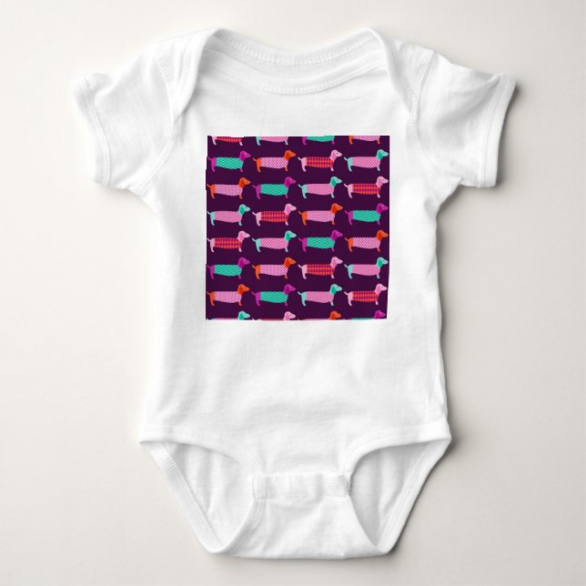 Dachshund Dogs: Seamless Cute Pattern. Baby Bodysuit (Front)