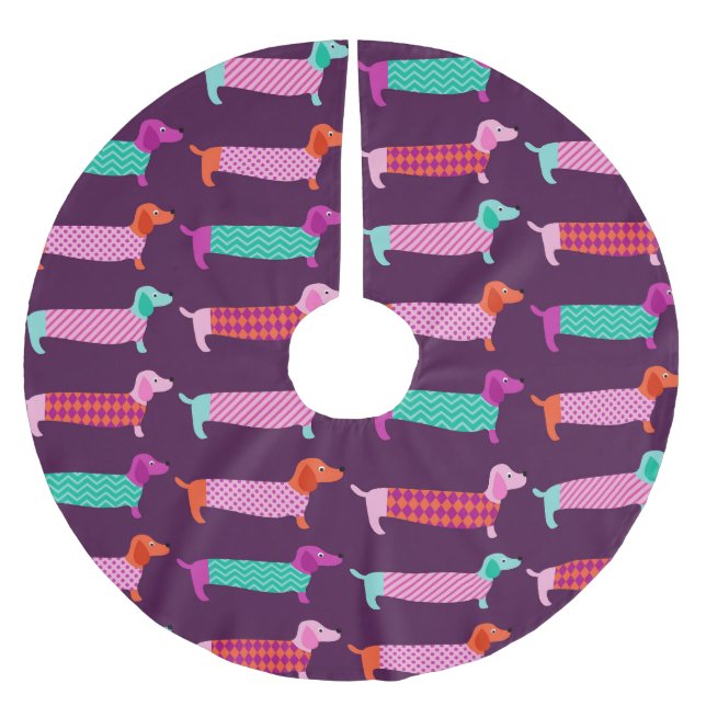Dachshund Dogs: Seamless Cute Pattern. Brushed Polyester Tree Skirt (Front)