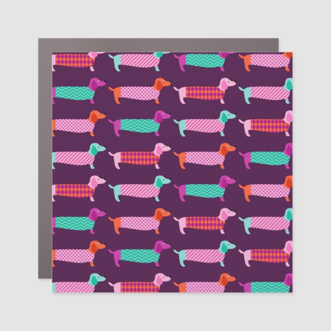 Dachshund Dogs: Seamless Cute Pattern. Car Magnet (Front)