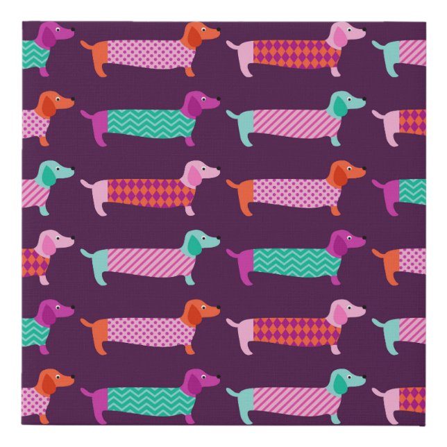 Dachshund Dogs: Seamless Cute Pattern. Faux Canvas Print (Front)