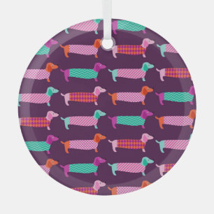 Dachshund Dogs: Seamless Cute Pattern. Glass Ornament