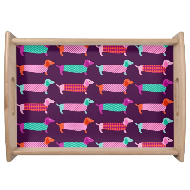 Dachshund Dogs: Seamless Cute Pattern. Serving Tray (Front)