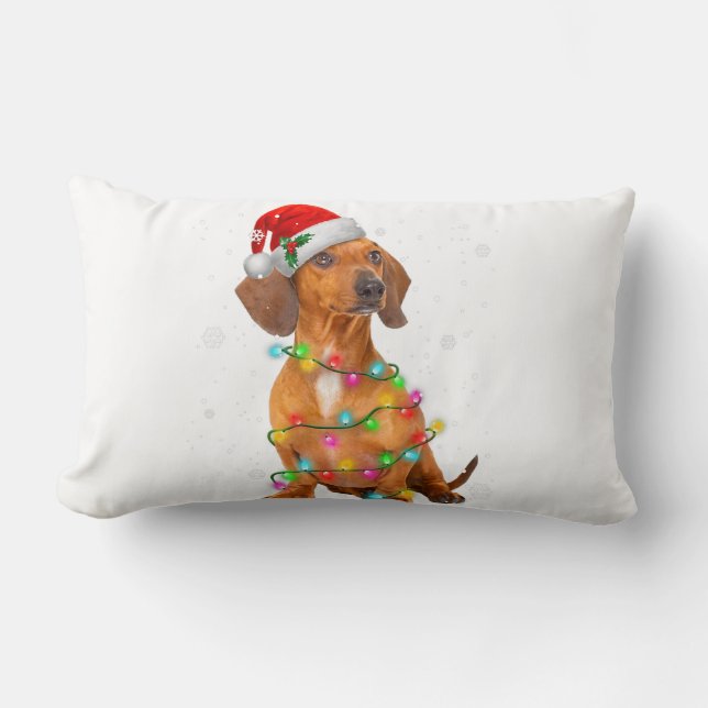 Dachshund Dogs Tree Christmas Sweater Xmas Gifts P Lumbar Pillow (Front)