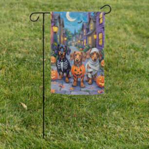 Dachshund Dogs Trick-or-Treating in Halloween Garden Flag