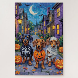 Dachshund Dogs Trick-or-Treating in Halloween Jigsaw Puzzle