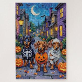 Dachshund Dogs Trick-or-Treating in Halloween Jigsaw Puzzle