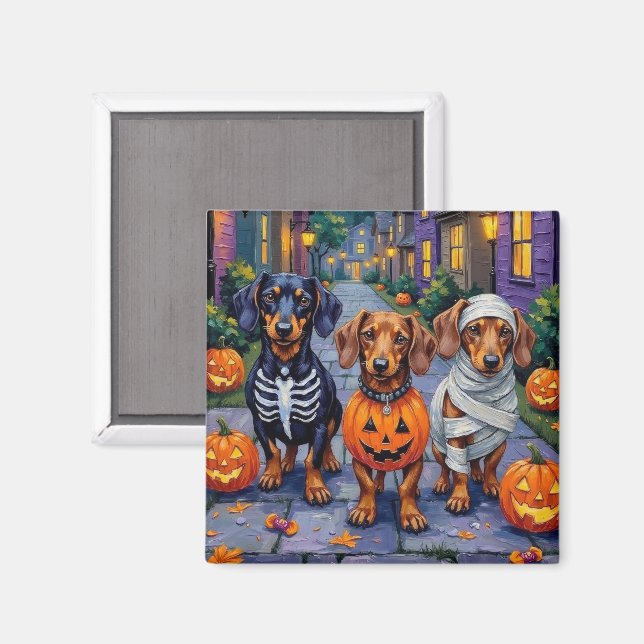 Dachshund Dogs Trick-or-Treating in Halloween Magnet (Front/Back)