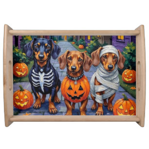 Dachshund Dogs Trick-or-Treating in Halloween Serving Tray