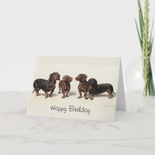 Dachshund dogs vintage art custom birthday card