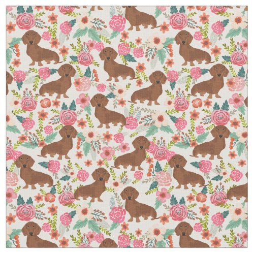 Dachshund dogs vintage floral cream fabric