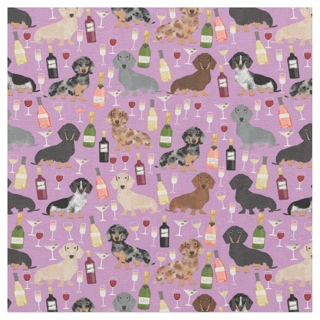 Dachshund dogs wine light purple fabric (Close Up)