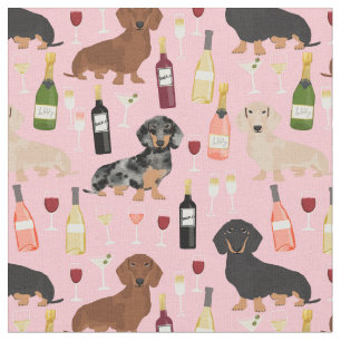 Dachshund dogs wine lover pink fabric