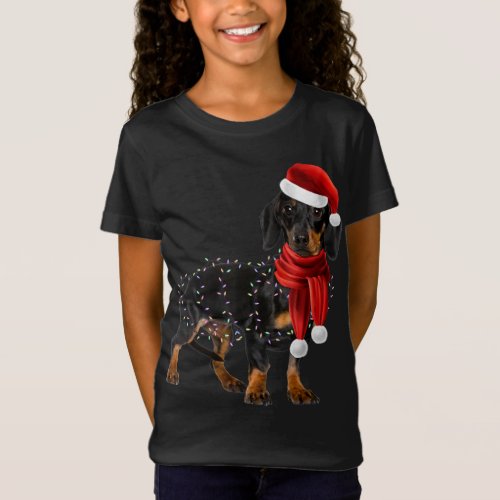 dachshund dogs with tree christmas lights xmas gif T_Shirt