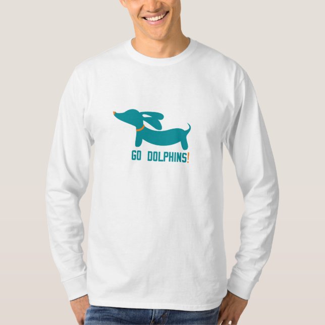 Dachshund + Dolphins NFL Colors T-Shirt (Front)