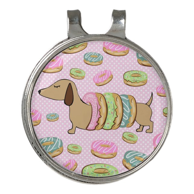 Dachshund & Donuts Golf Ball Gift  Hat Clip (Front)