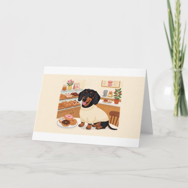 Dachshund Doughnut Shop Date Greeting Card