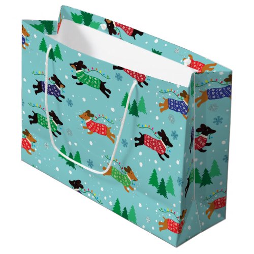 Dachshund Doxie Dog Christmas Holiday Large Gift Bag