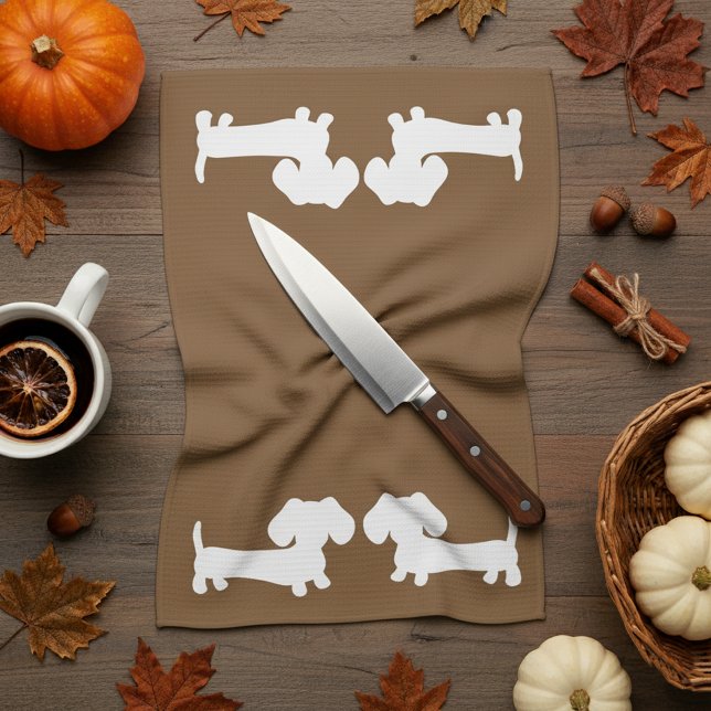 Dachshund Doxie Kitchen Red Brown Towels (Brown dachshund dish towel - Thanksgiving Hostess gift)